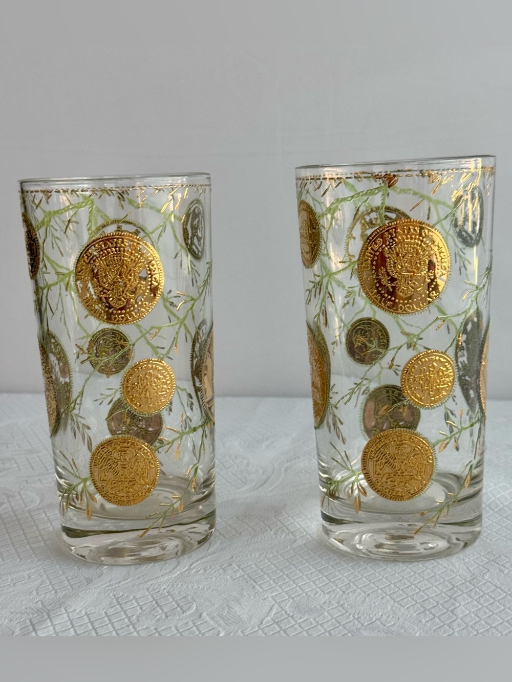 Vintage Culver Midas 22K Gold Coin Highball Glasses (Set of 2) Barware - Picture 10 of 15